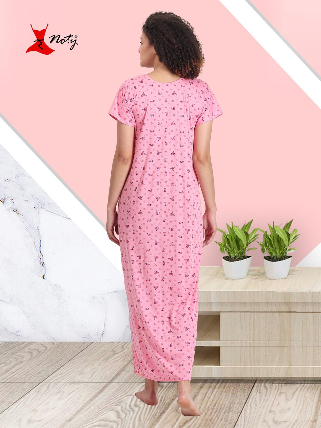 Noty® Women's- Nighty | Maxi | Gown- Poly Viscose Knits Fabric- Embroidery, Full Sleeves, Zip Closure