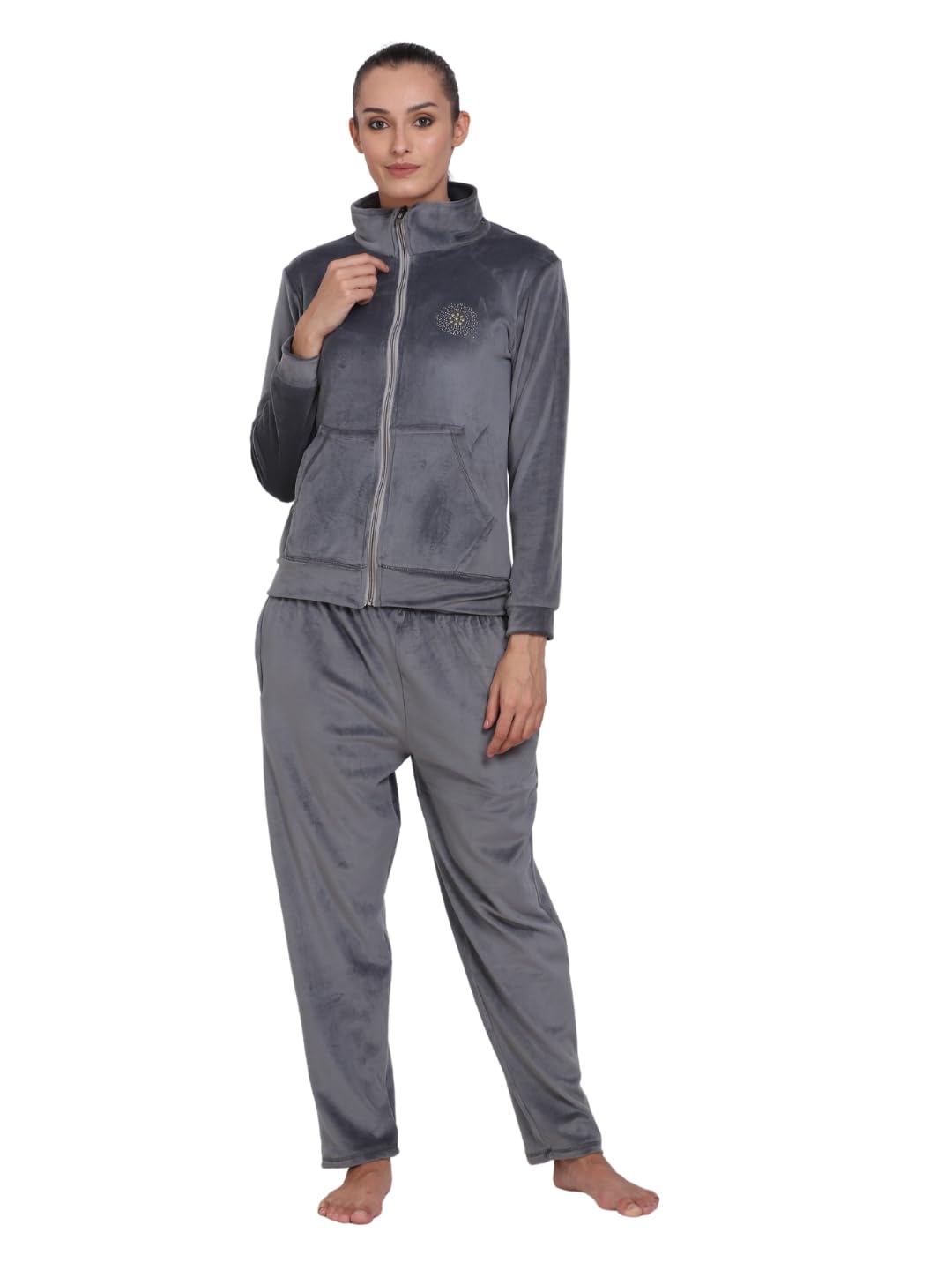 Noty- Night Suit Velvet-Hoody with 2 Side Pockets