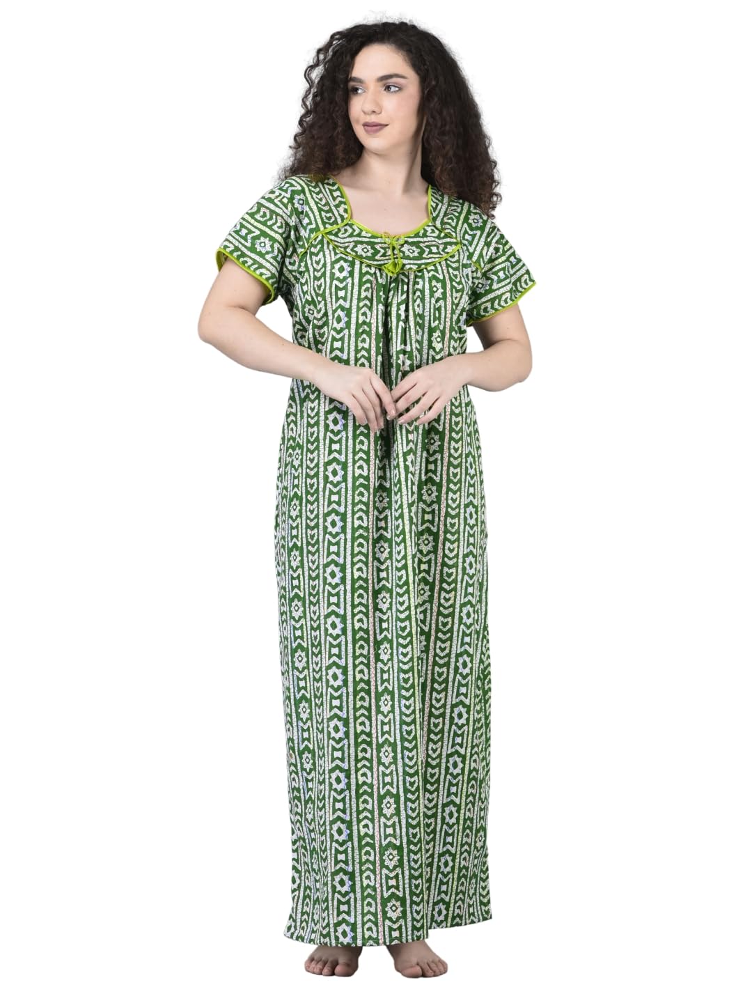 Noty ® Women's- Cotton Nighty| Short Sleeves | Night Wear | Maxi for Women | U Shaped Neck - Cotton Fabric- Jaipuri Print