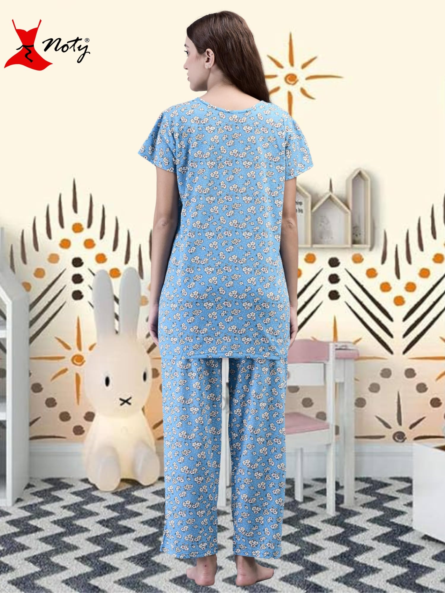 Noty® Women's- Night Suit | Co-ords Set | Night Wear | Night Dress | Loungewear- Poly Cotton Knits Fabric- Floral Printed