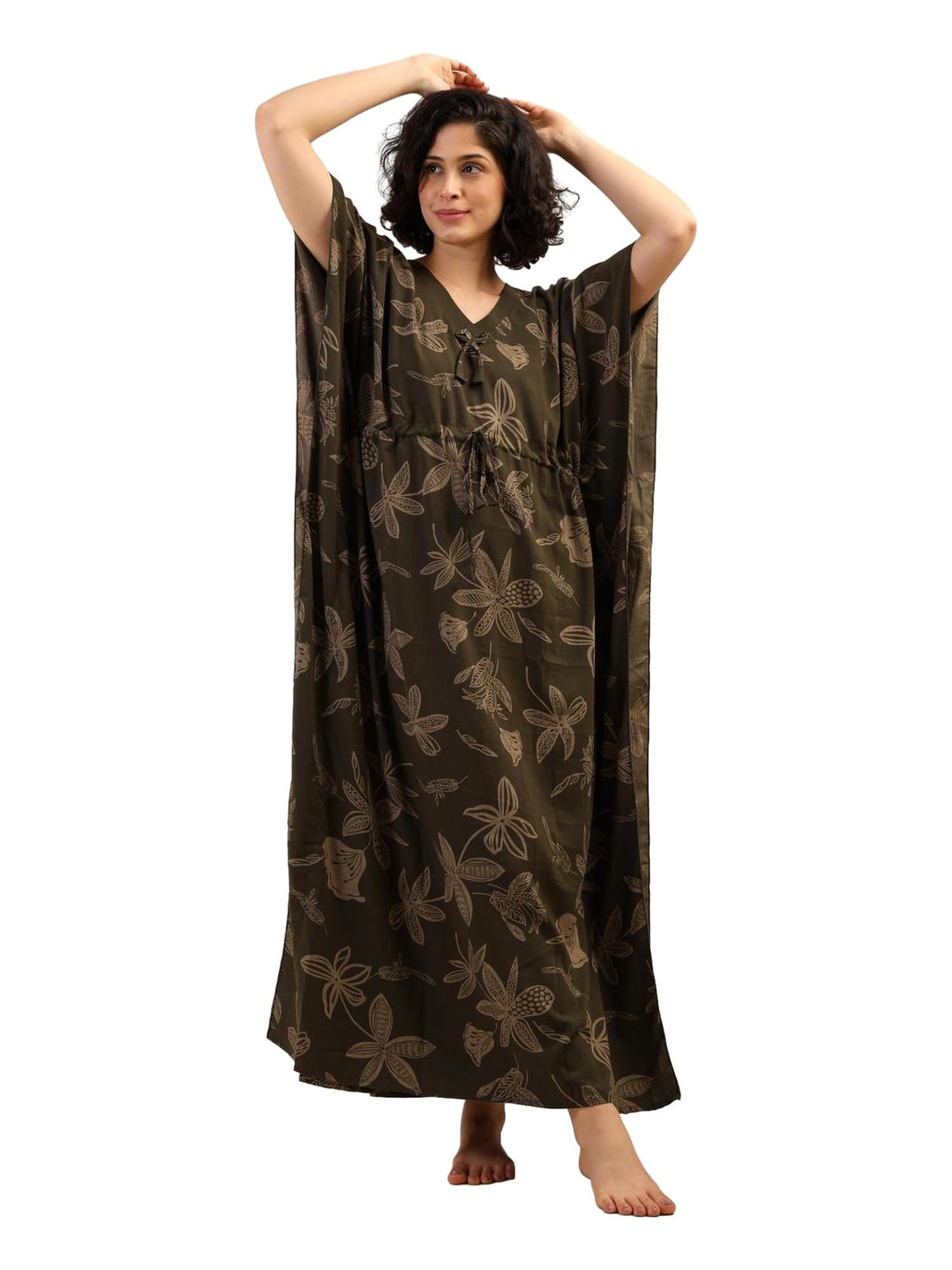 Noty® Women's- Kaftan | Maxi | Gown- 100% Pure Crush Cotton Fabric- V-Neck Floral Print