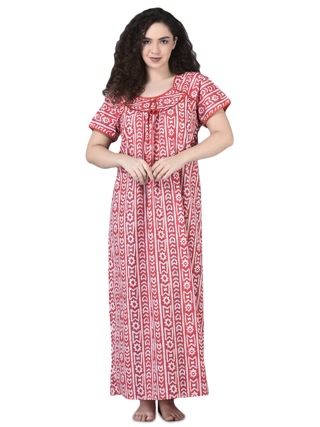 Noty ® Women's- Cotton Nighty| Short Sleeves | Night Wear | Maxi for Women | U Shaped Neck - Cotton Fabric- Jaipuri Print