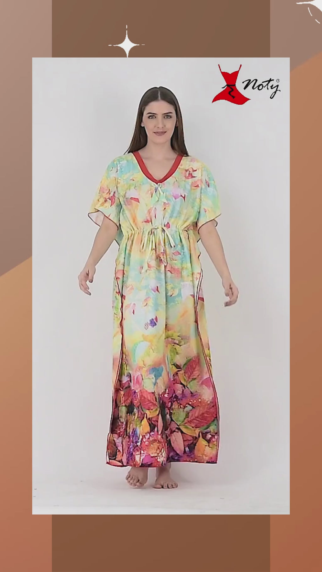 Noty ® Women's Kaftan Nighty | Digital Print | Sarena Fabric | V Shaped Neck Nightwear | Nightdress for Girl