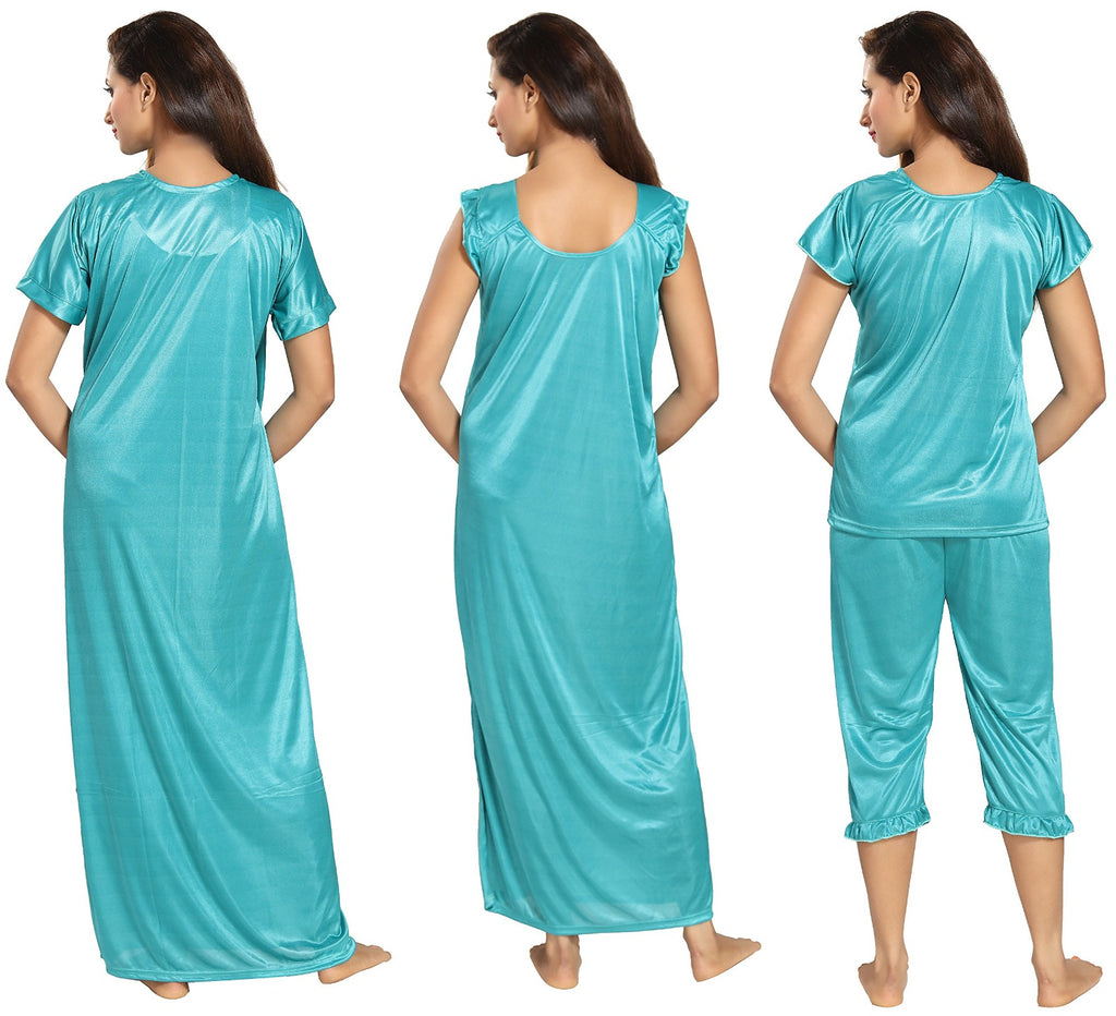 Noty Women's Satin Plain/Solid Nightwear Set Pack of 4